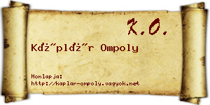 Káplár Ompoly névjegykártya